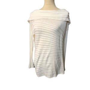 Cache white long sleeved ribbed knit pullover style sweater with cowl neck. Size
